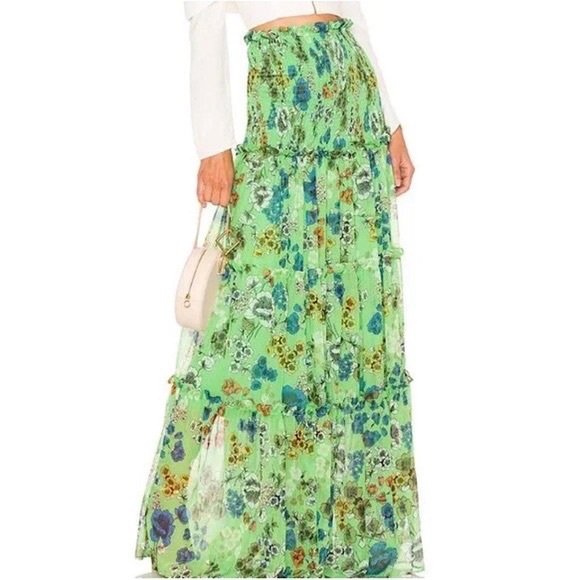 Alexis Skirt Roshan Tiered Maxi in Eden Floral Green